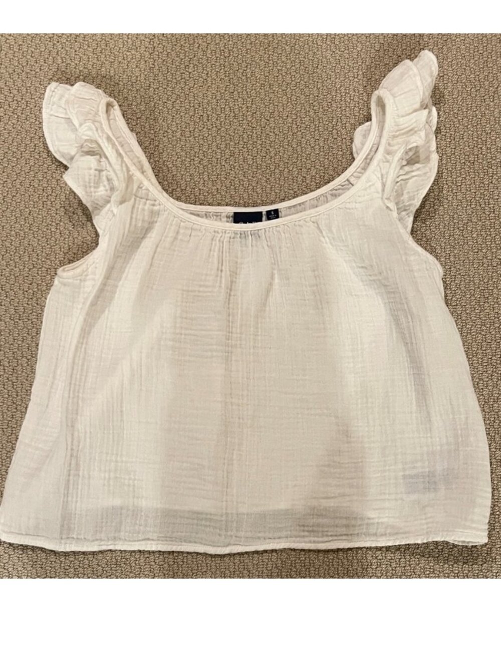 White Boxy Cropped Tee Ruffle Sleeve Top Size S